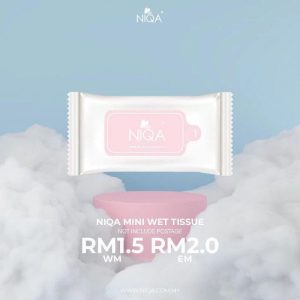 Niqa Wet Tissue, tisu basah yang lembut dan efektif untuk membersihkan hijab dan kulit dengan cepat.